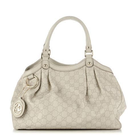 GUCCI Guccissima Medium Sukey Tote Mystic White